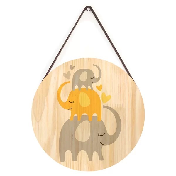 Quadros Pinus Redonda Infantil Família Elefante