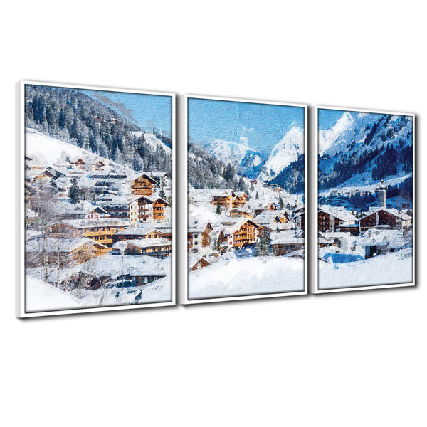 Quadros Premium Textura Cx Alta Cidade Na Neve 40x60 3un - Mo