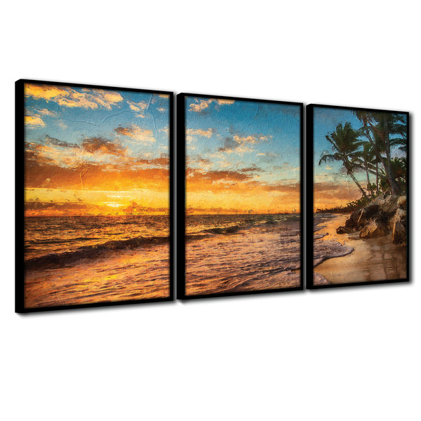 Quadros Premium Textura Cx Alta Praia Ensolarada 40x60 3un -