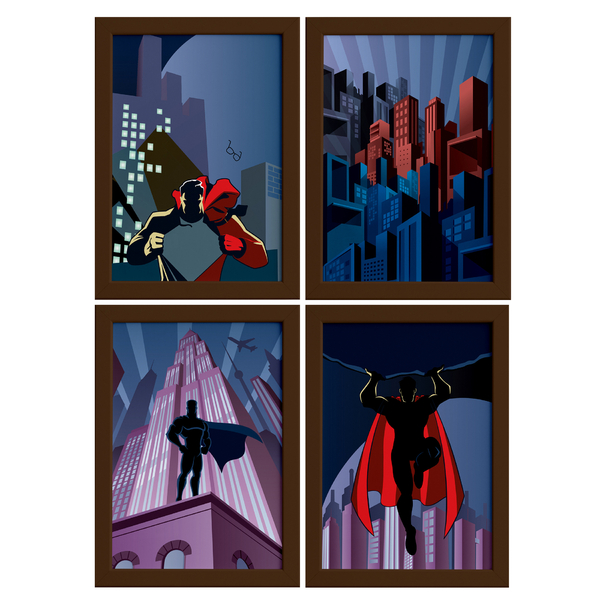Quadros Superman Geek Moldura Marrom 33x43cm 4un