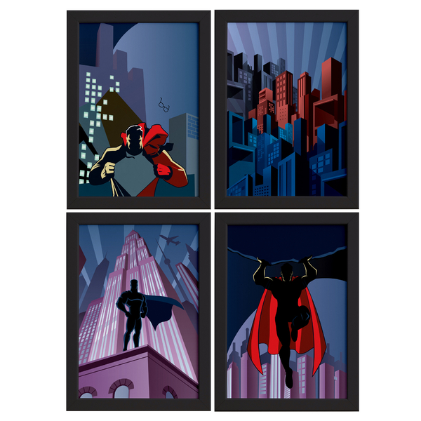 Quadros Superman Geek Moldura Preta 22x32cm 4un