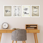Quadros Vintage Aviões Antigos Moldura Branca 33x43cm 4un