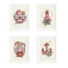 Quadros Vintage Marinha Moldura Branca 22x32cm Kit 4un