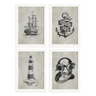 Quadros Vintage Náutico Moldura Branca 33x43cm 4un