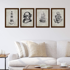 Quadros Vintage Náutico Moldura Marrom 22x32cm 4un