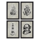 Quadros Vintage Náutico Moldura Preta 22x32cm 4un