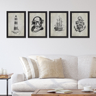 Quadros Vintage Náutico Moldura Preta 22x32cm 4un