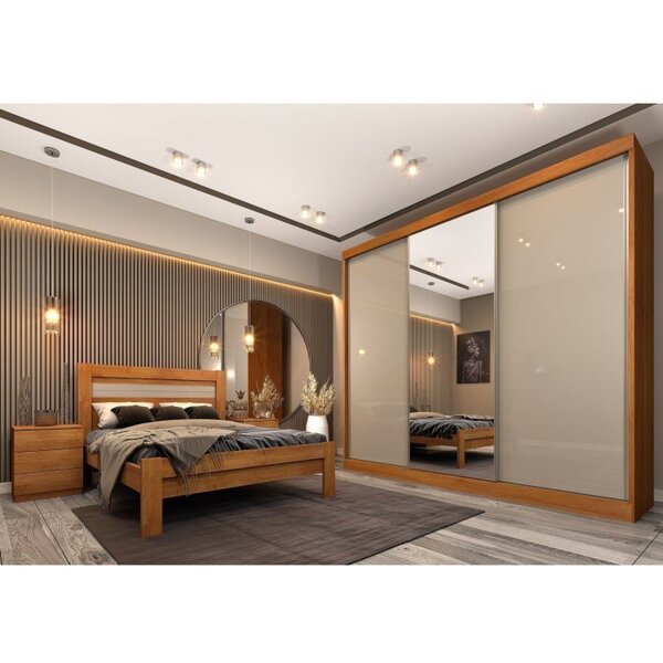 Quarto Adulto Completo Guarda Roupa 3 Portas Com Cama Casal E