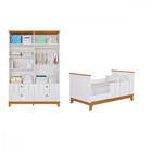 Quarto Bebê Gêmeos 2 Berço Mini Cama Guarda Roupa Liza Permob