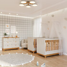 Quarto Bebê Gêmeos Com 2 Berços Mini Cama E Cômoda Liza Permo