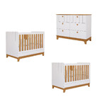 Quarto Bebê Gêmeos Com 2 Berços Mini Cama E Cômoda Liza Permo