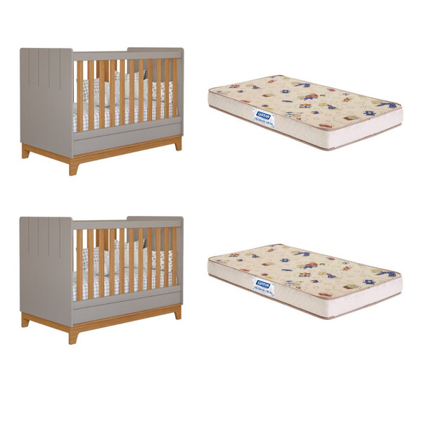 Quarto Bebê Gêmeos Com 2 Berços Mini Cama Liza Permobili Com