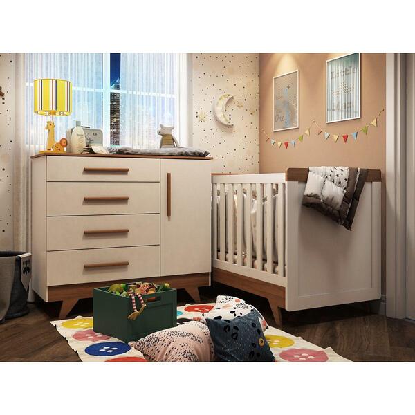 Quarto Bebê Retrô Com Berço Mini Cama E Cômoda Lisa Peroba