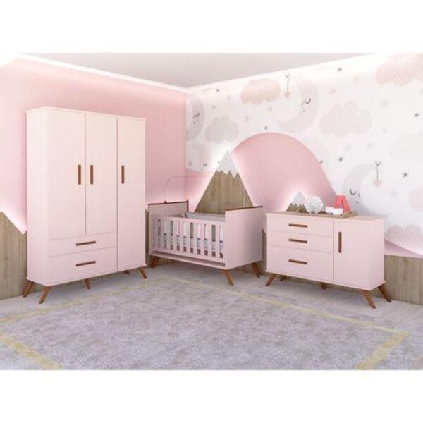 Quarto Bebê Retrô Completo Gabi - Roupeiro, Cômoda E Berço Mi