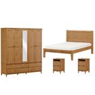 Quarto Casal 4 Peças Mdf/madeira Maciça Prata 3 Fnt