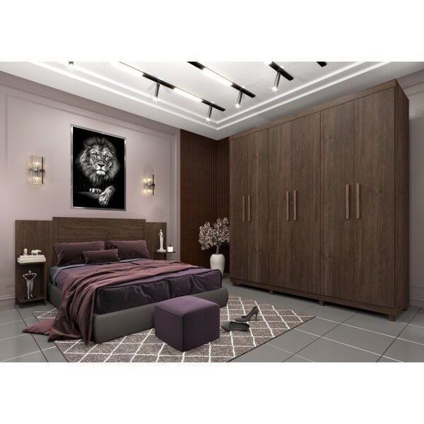 Quarto Casal Com Roupeiro 6 Portas Olimpo E Painel Cabeceira