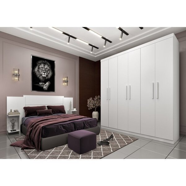 Quarto Casal Com Roupeiro 6 Portas Olimpo E Painel Cabeceira