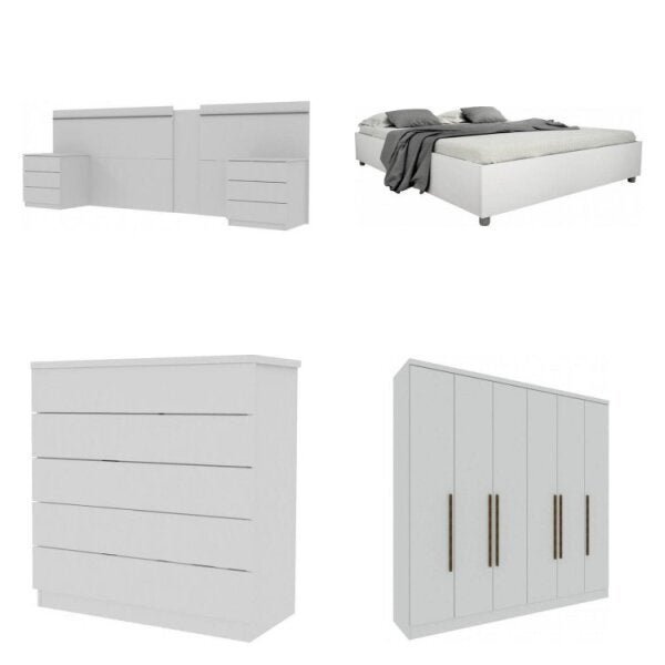 Quarto Casal Completo 4 Peças Veronna Tcil Móveis Branco/bran