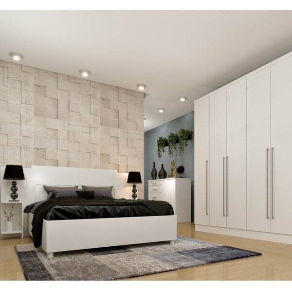 Quarto Casal Completo Guarda Roupa 6 Portas Com Cômoda Cama E