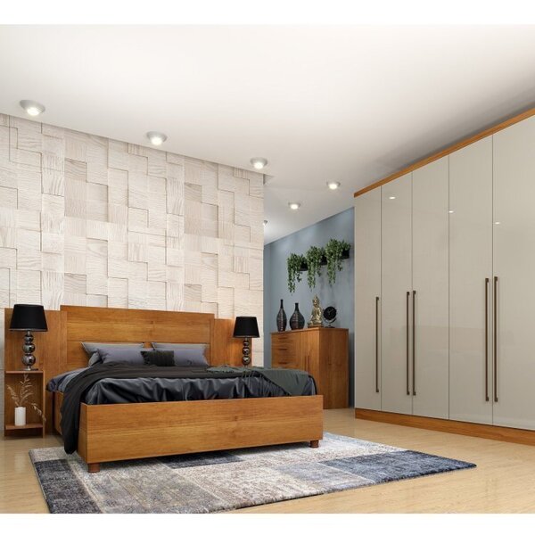 Quarto Casal Completo Guarda Roupa 6 Portas Com Cômoda Cama E
