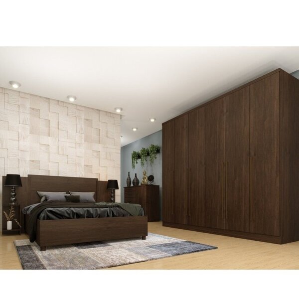 Quarto Casal Completo Guarda Roupa 6 Portas Com Cômoda Cama E