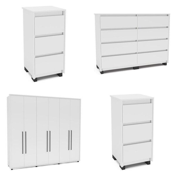 Quarto Casal Completo Guarda Roupa 6 Portas Cômoda 8 Gavetas