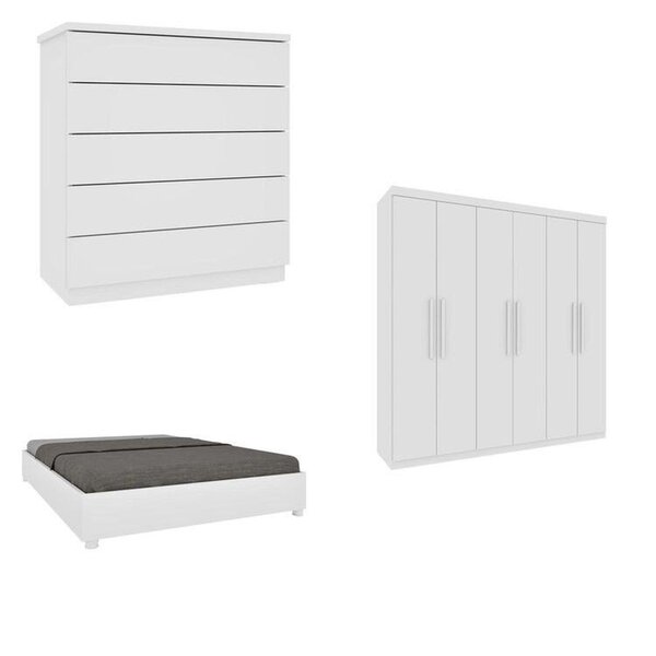 Quarto Casal Completo Guarda-roupa 6 Portas Lima, Cama Monaco