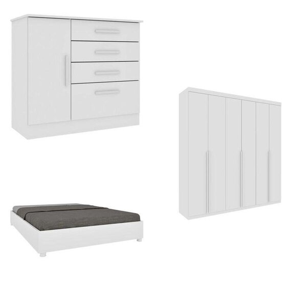 Quarto Casal Completo Guarda-roupa 6 Portas Milano, Cama Mona