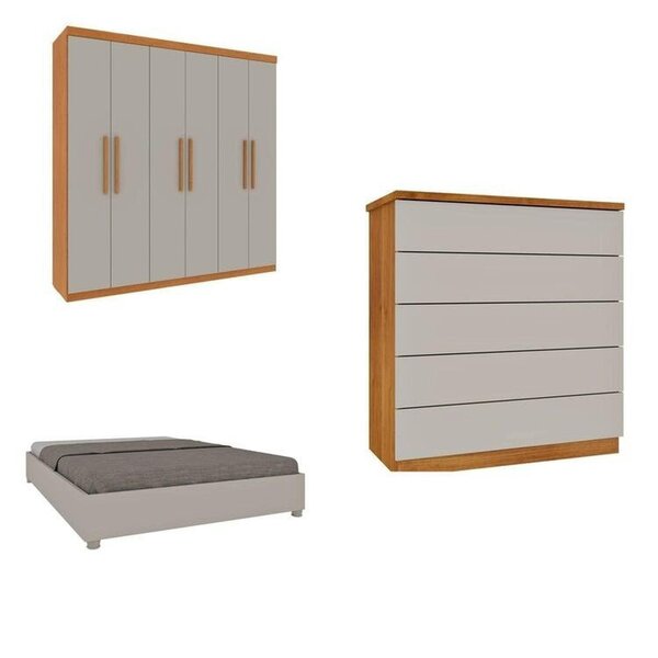 Quarto Casal Completo Guarda-roupa Lima, Cama Mônaco E Cômoda