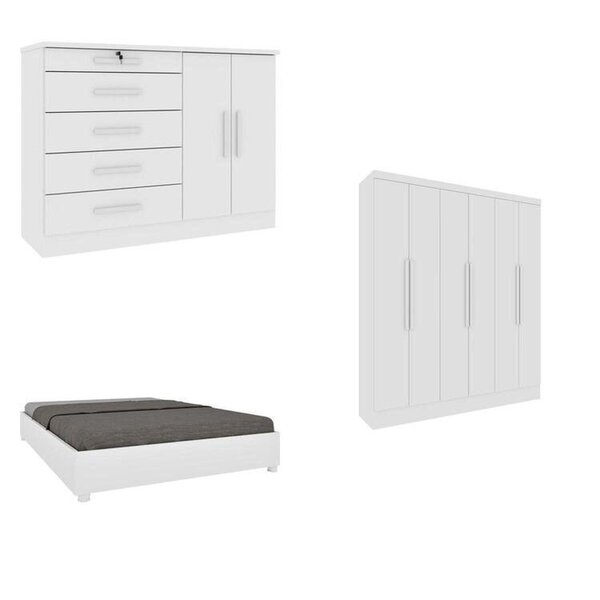 Quarto Casal Completo Guarda-roupa Munique Cama Mônaco E Cômo