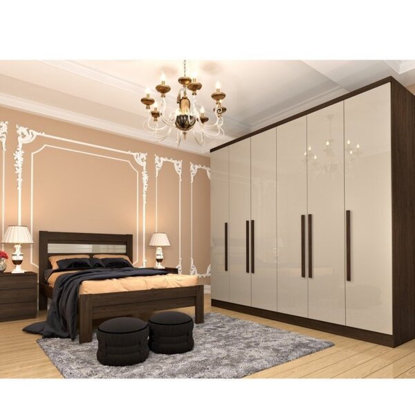 Quarto Casal Completo Roupeiro 6 Portas Veneza Com Cama E Mes