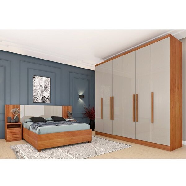 Quarto Casal Completo Roupeiro Veneza 4 Gavetas, Cama Casal M