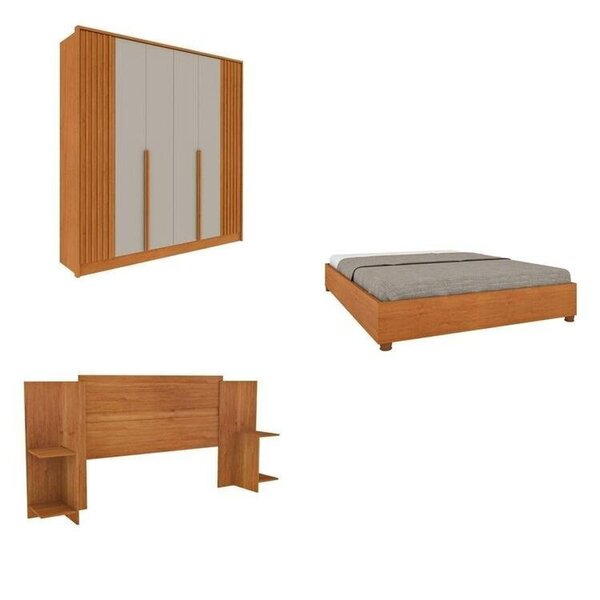 Quarto Casal Guarda-roupa 6 Portas Ripado Nova York E Cama Bo