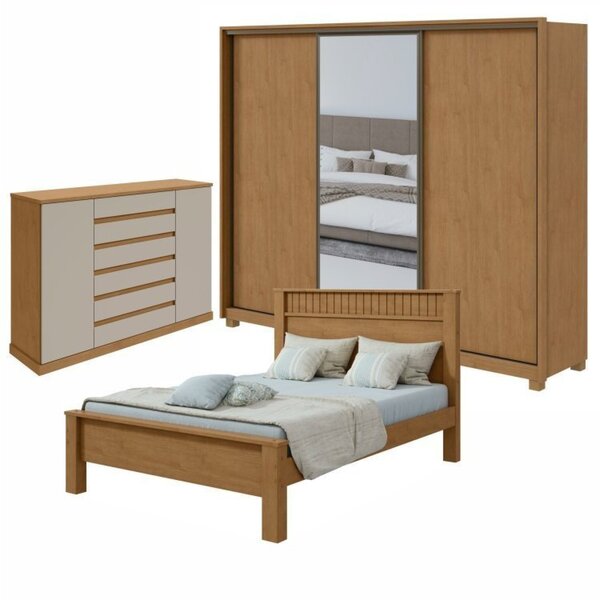 Quarto Com Guarda-roupa 3 Portas 6 Gavetas, Cômoda 2 Portas 7