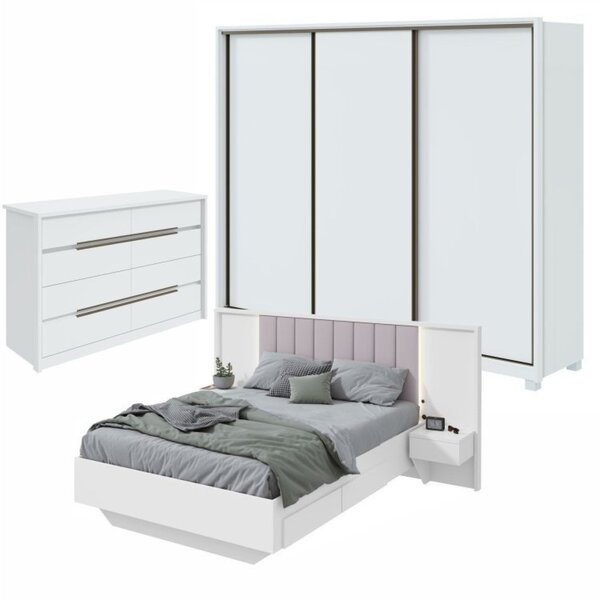 Quarto Com Guarda-roupa 3 Portas 6 Gavetas,  cômoda Urban 8 G