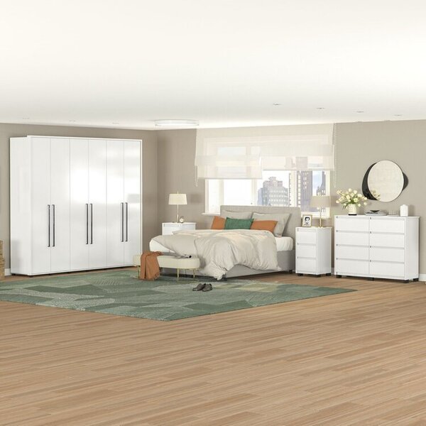 Quarto Com Guarda-roupa 6 Portas, Cômoda 8 Gavetas E 2 Mesas