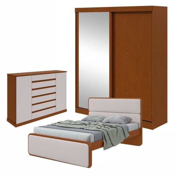 Quarto Com Guarda-roupa Casal 2 Portas 2 Gavetas, Cômoda 2 Po