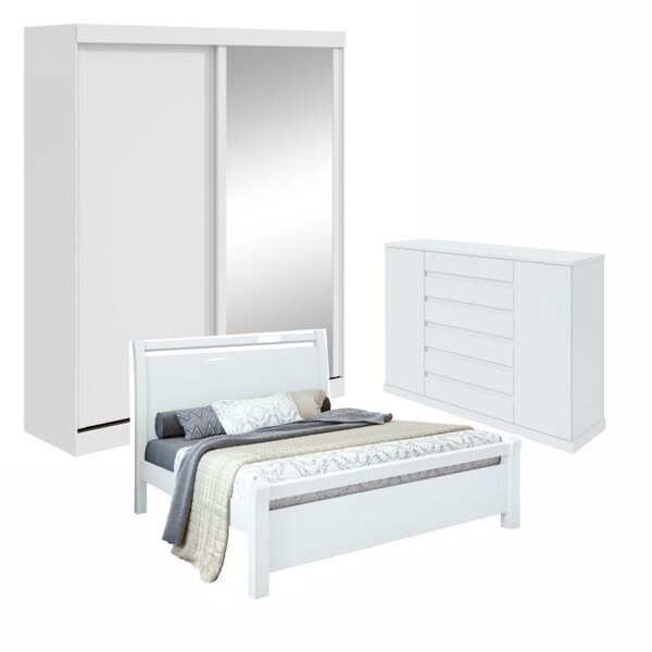 Quarto Com Guarda-roupa Casal 2 Portas 2 Gavetas, Cômoda 2 Po