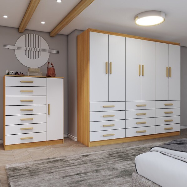 Quarto Completo Casal Catedral 7 Portas 19 Gavetas Cinamomo/b