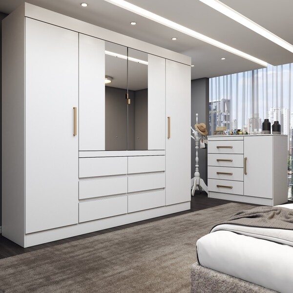 Quarto Completo Casal Honey 5 Portas 10 Gavetas Com Espelho B