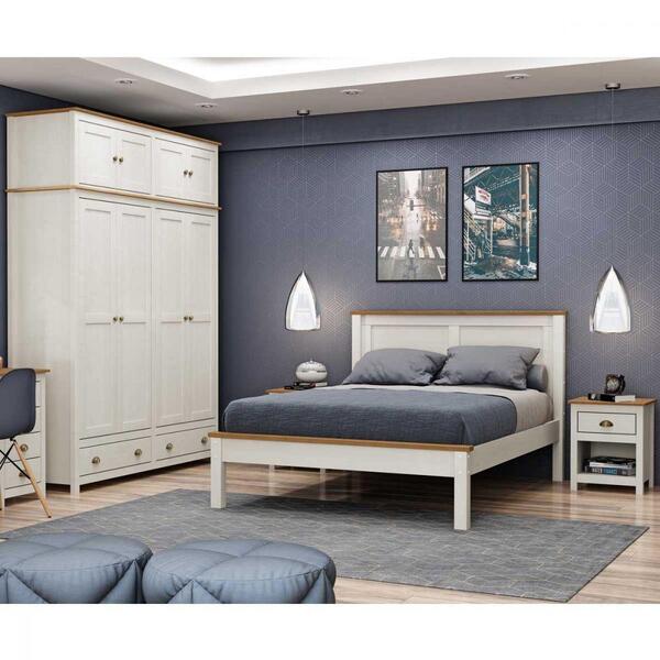 Quarto Completo Casal Topázio Branco Lavado/teca: Guarda-roup