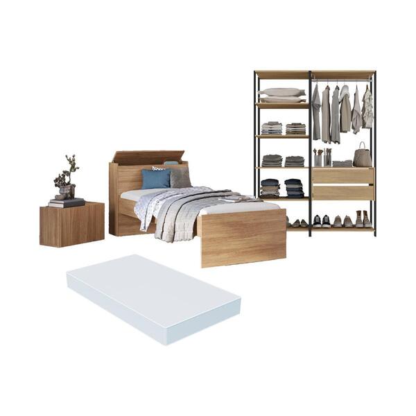 Quarto Completo Com Cama Solteiro Com Colchão Incluso E Baú E