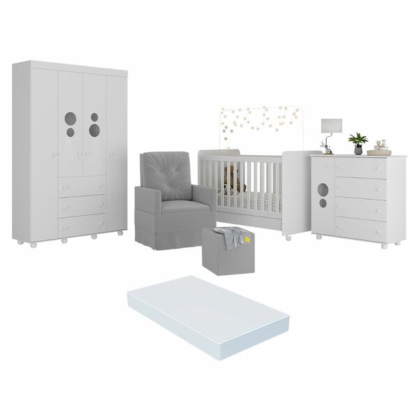 Quarto Completo Com Colchão, Poltrona De Amamentação E Puff P