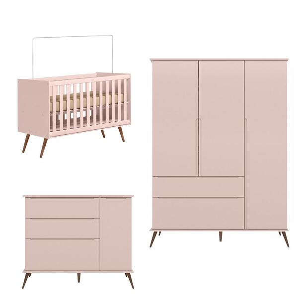 Quarto Completo Com Cômoda Guarda Roupa E Berço Rose Garry Sh