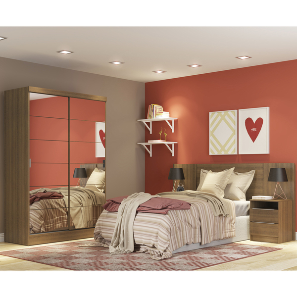 Quarto Completo com Guarda Roupa Luke e Cabeceira com 2 Mesas