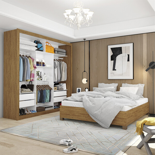 Quarto Completo De Casal Com Closet Clarice 4 Gavetas E Cama