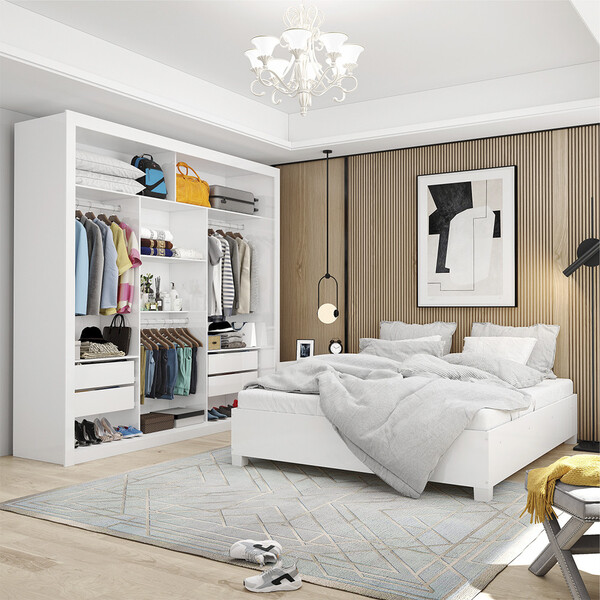 Quarto Completo De Casal Com Closet Clarice 4 Gavetas E Cama