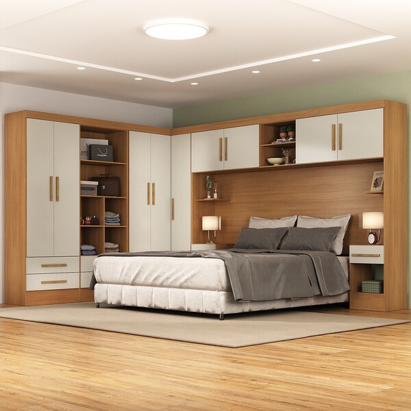 Quarto Completo Genius 9 Portas 8 Gavetas Cinamomo/ Off White