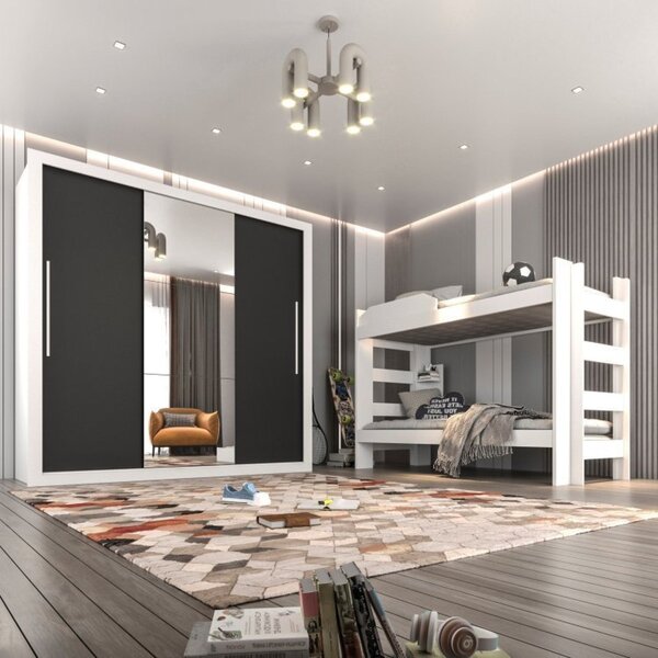 Quarto Completo Guarda Com Espelho Roupa E Beliche Sallêto Mó