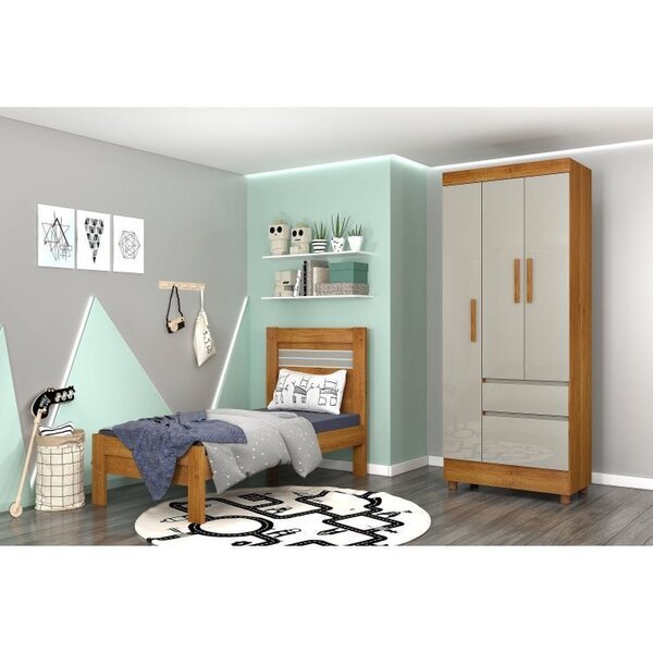 Quarto Completo Guarda Roupa 3 Portas E Cama Solteiro Oregon